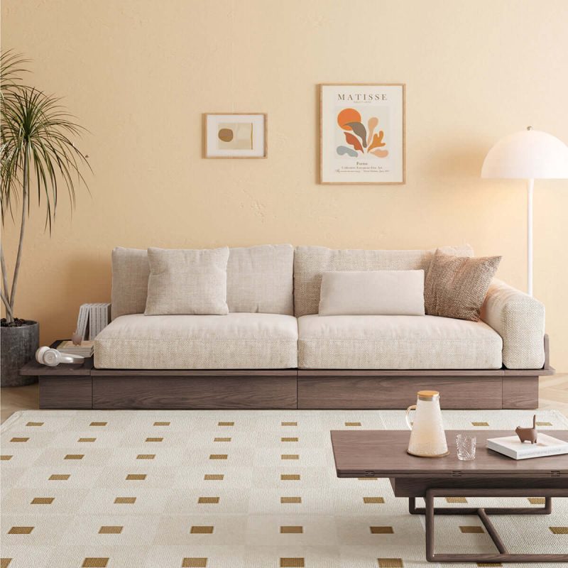 JASIWAY Modern Solid Wood Upholstered Cotton Linen Sofa Beige Folding sofa bed