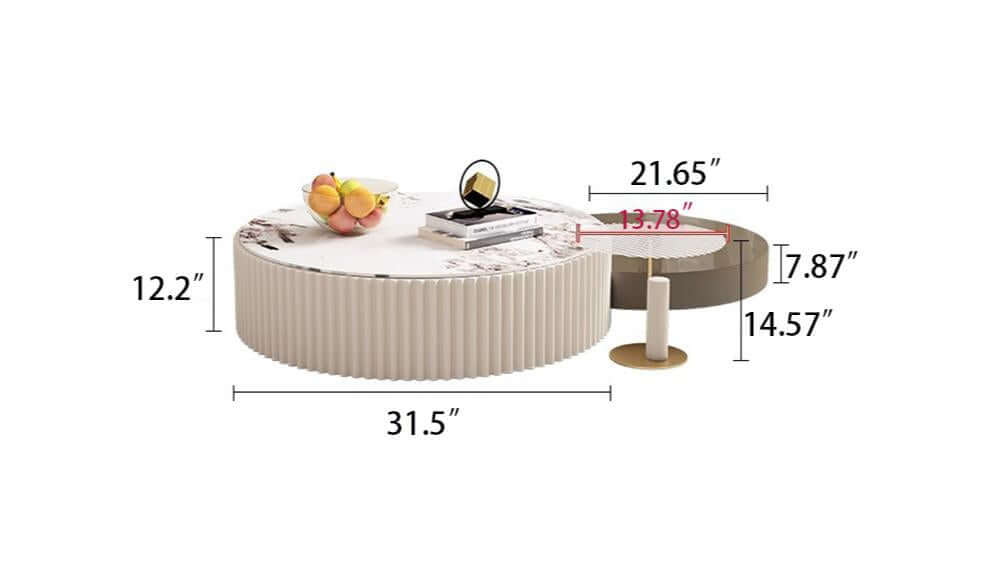 Dimension of White & Grey Nesting Coffee Table Set of 3 with Storage & Stone Top
