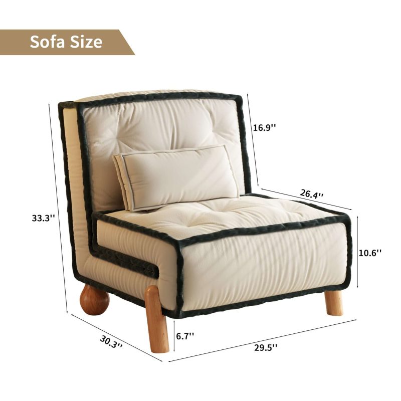 JASIWAY Convertible Armless Sleeper Sofa Bed Single Chair with Solid Wood Legs