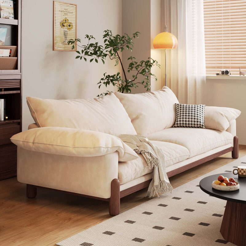 JASIWAY Wooden Three-Seater Sofa with Armrests – Oversized Comfort and Style