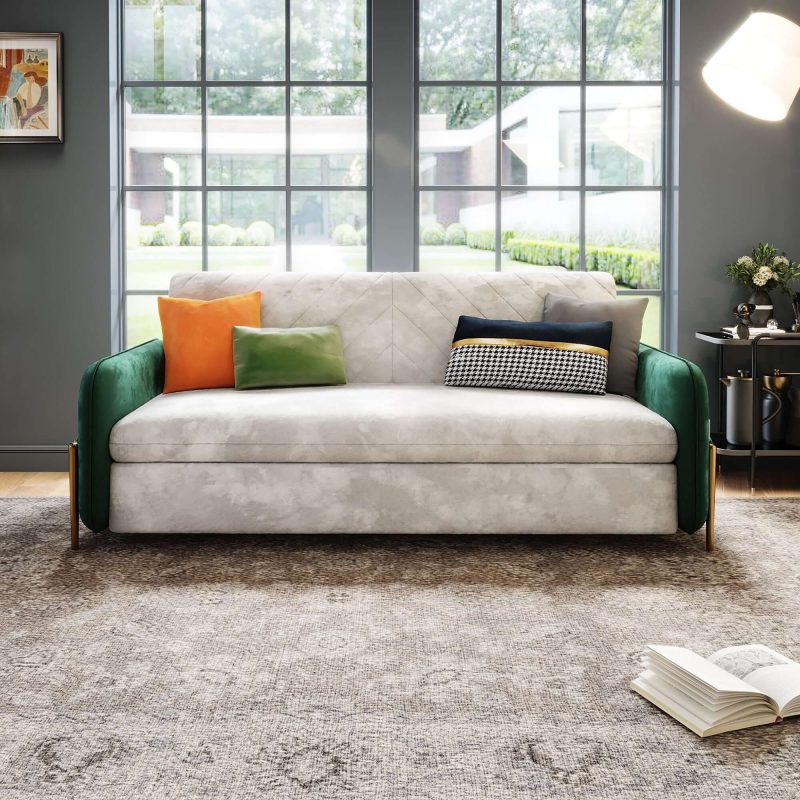 JASIWAY 67in Modern Pull Out Convertible Sofa Bed With Storage Pocket