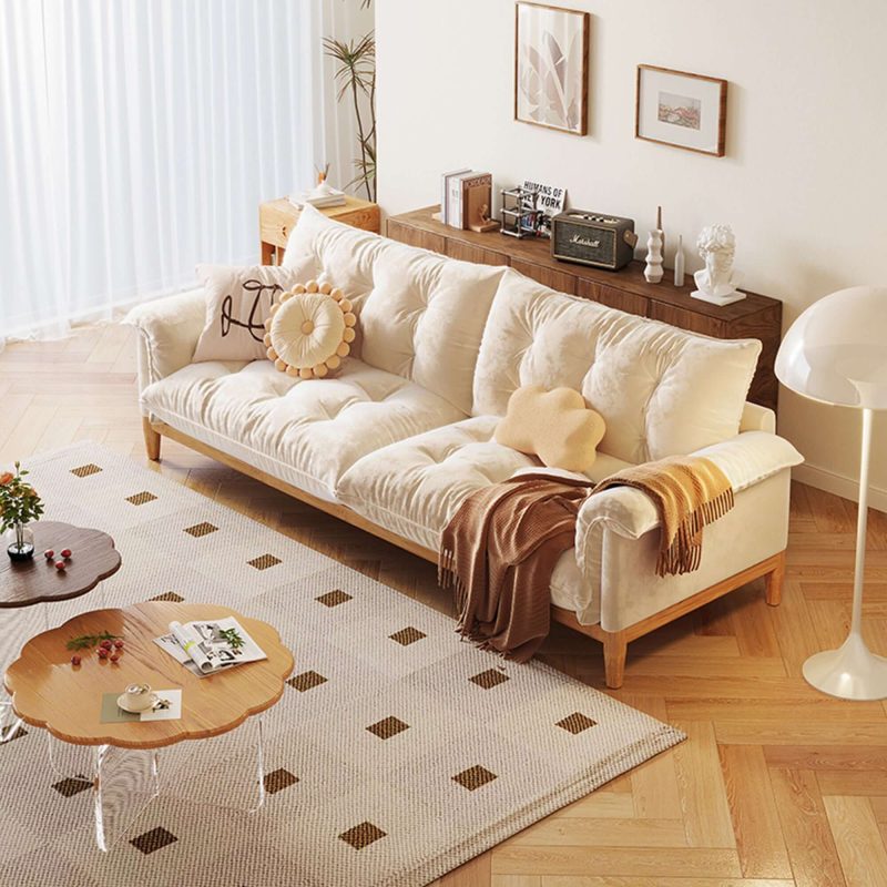 JASIWAY Modern 3-Seater Sofa Beige Solid Wood Cotton Linen Sofa