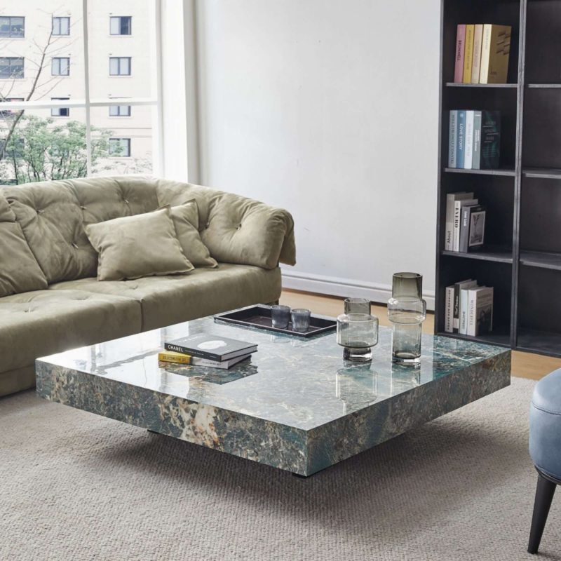 JASIWAY Luxury Square Marbling Coffee Table with Metal Legs