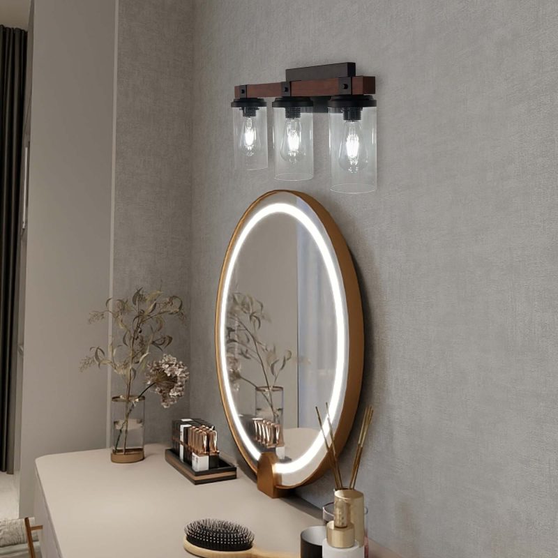 JASIWAY 3-Light Metal Frame Modern Wall Sconce with Clear Glass Shades  Vanity Lights Over Mirror
