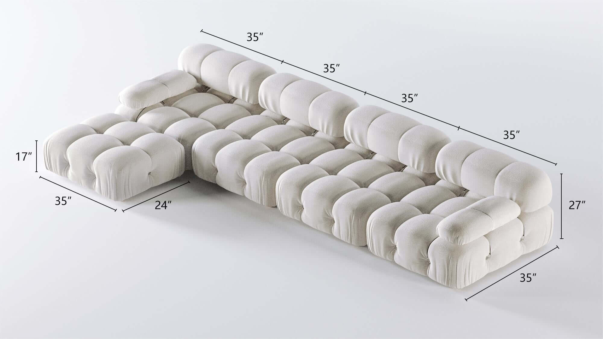 Dimension of Velvet 4 Seaters Facing Sofa & Chaise