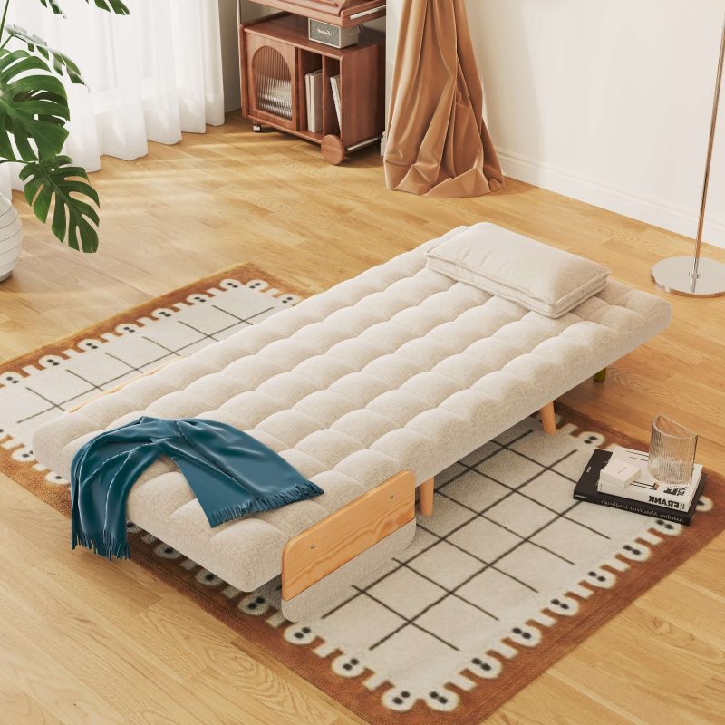 Hausfurn Beige Folding Sofa Bed Convertible Cotton & Linen