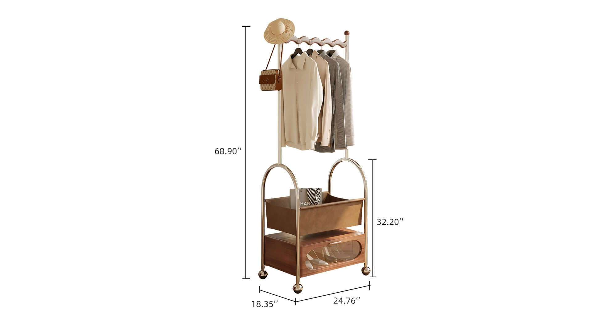 Dimension of Mobile Freestanding Clothes Rack Bottom Storage Multi-functional Garment Organizer