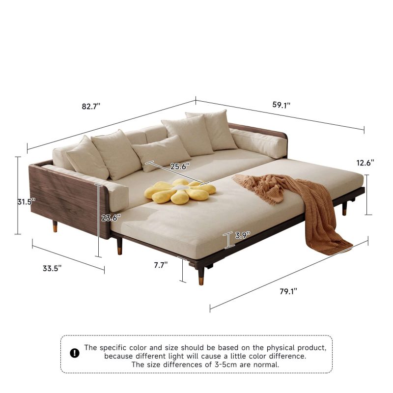 JASIWAY 3 Seater Sofa Bed with Wooden Frame – Pull-Out Design, Modern Convertible Couch
