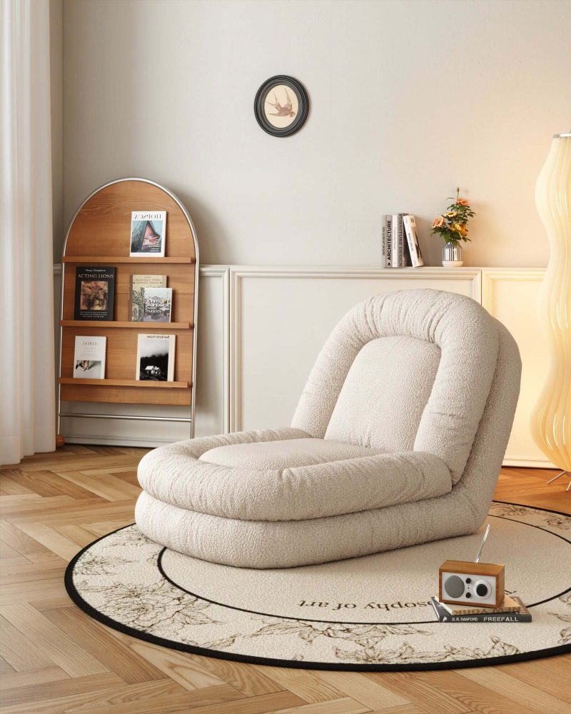 JASIWAY Modern Convertible Sleeper Sofa Bed Lazy Sofa Beige Teddy velvet