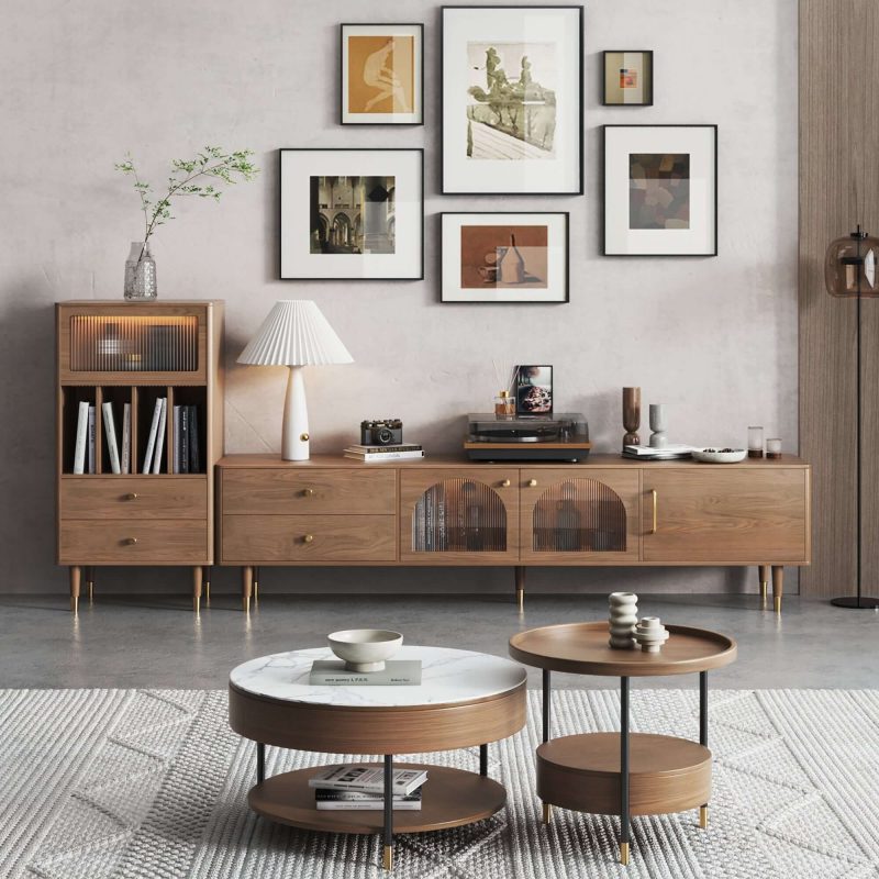 JASIWAY Modern TV Stand for TVs up to 85" Storage Cabinet with 2 Glass Doors and Drawers