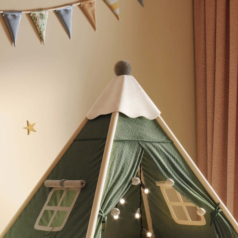 JASIWAY Christmas-Themed Upholstered Kids Tent Bed – Safe & Festive Play and Rest Space