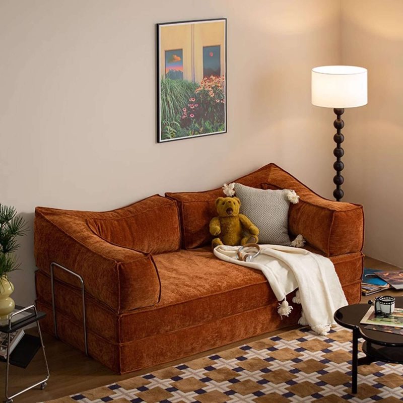 JASIWAY Corduroy Fabric 78.7" Compressed Sofa Bed Free DIY Couch with 3 Stainless Steel Frames