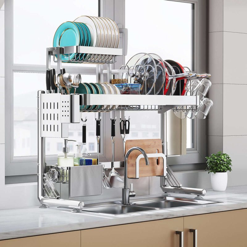 Kitchen Storage Essential: Large Over-Sink Dish Drying Rack & Multi-Function Organizer Shelf - Efficient Space-Saving, Quick-Drying Solution for Your Utensils & Bowls