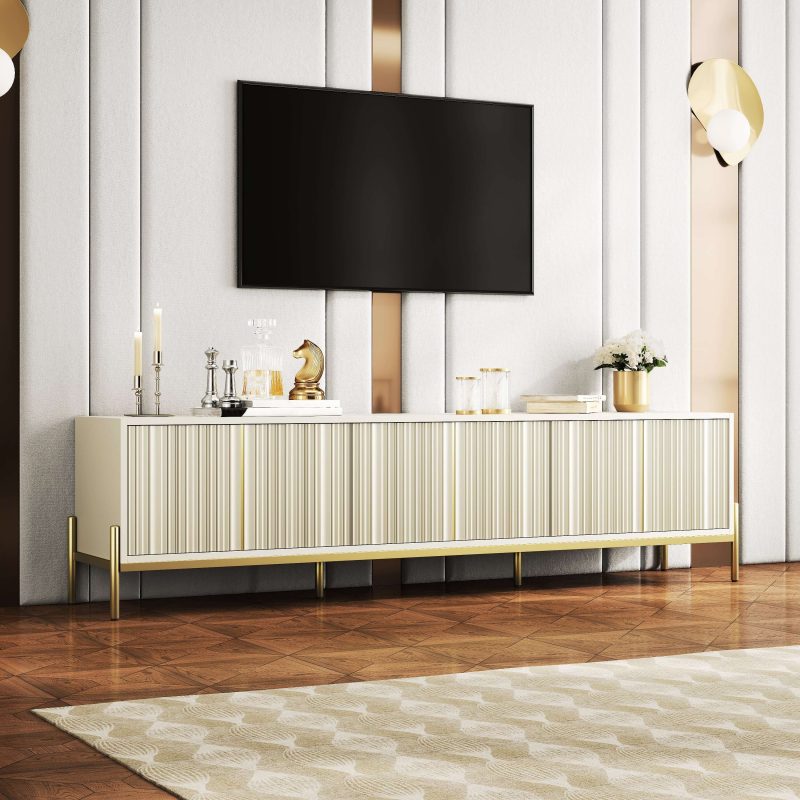 JASIWAY Beige 78.7" TV Stand  with Storage & Entertainment Center with Metal Foot