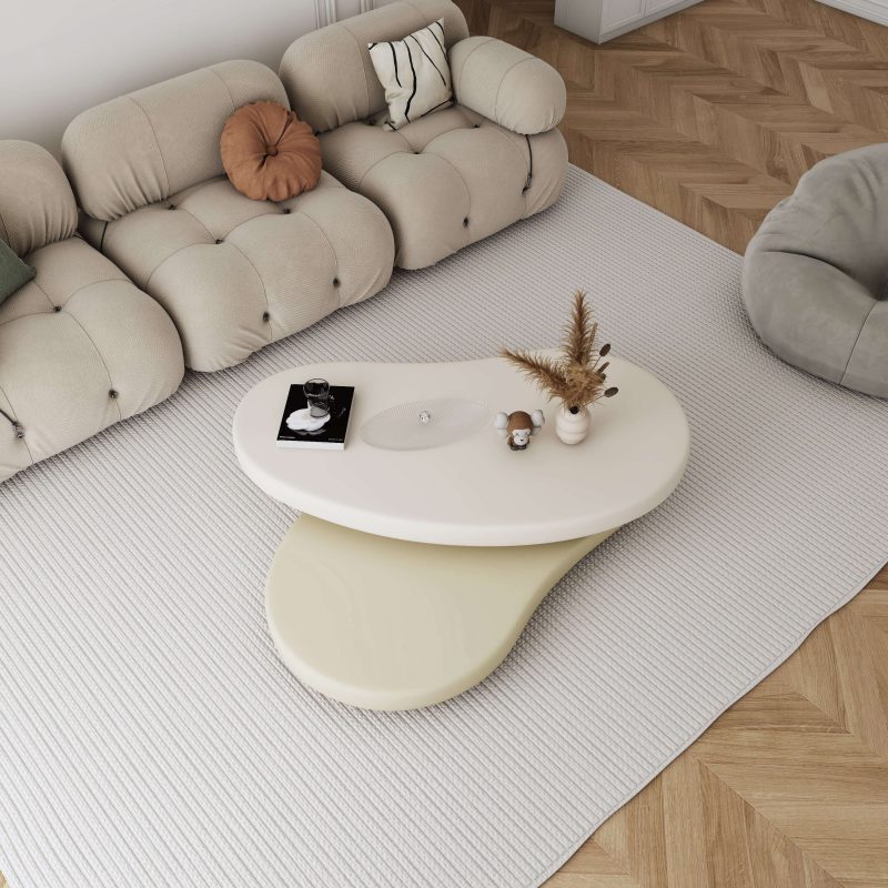 JASIWAY Minimalist Rotatable Coffee Table with Unique Oval Design - Off-white & Beige Elegance
