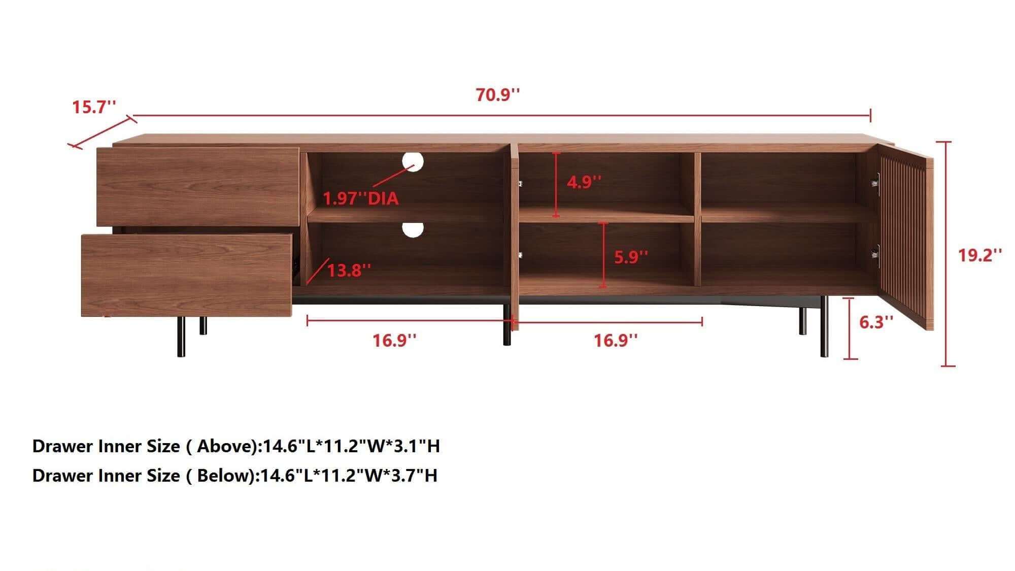 Dimension of Media Console Storage TV Stand with 2 Drawers & 2 Doors for TVs up to 78"