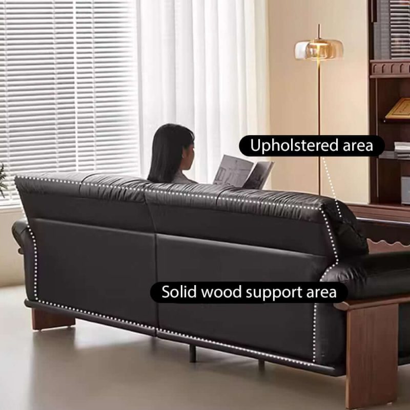JASIWAY Three-Seater Sofa with Straight-Line Design & Top-grain Leather Upholstery
