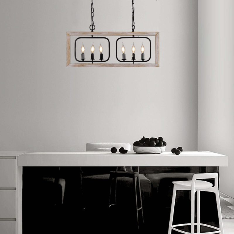 JASIWAY 6-light Chandelier Rustic Pendant Light with Wood Accents