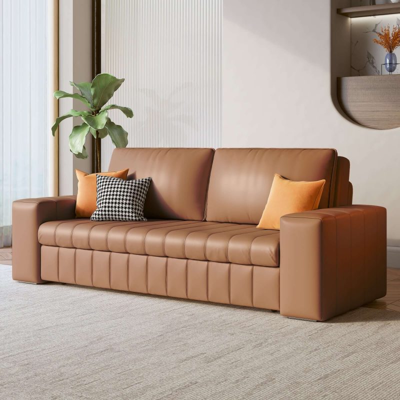JASIWAY 62.99" Modern Upholstered Couch Bed Leather Sleeper Sofa with Storage Space