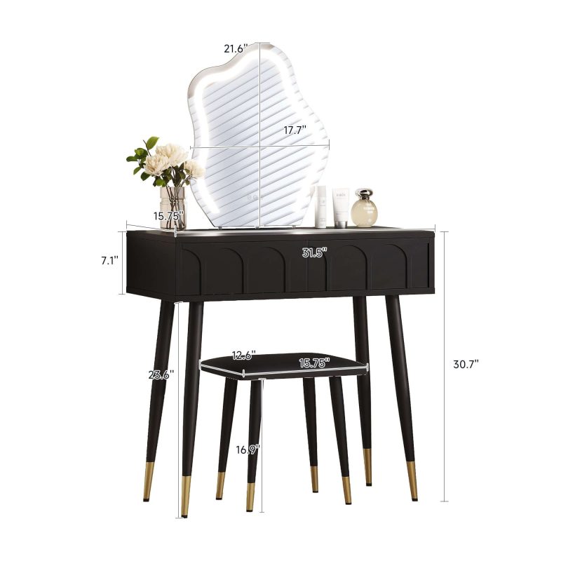 JASIWAY White Black 31.5in. Two Drawer Dresser with Mirror with Chair