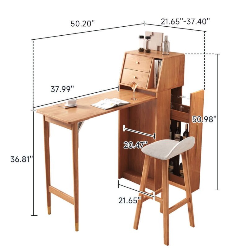 JASIWAY Folding Bar Table Dining Table Combo Bar and Wine Cabinet