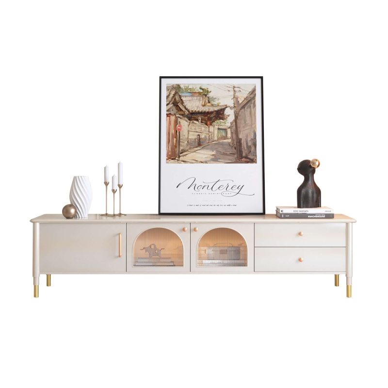 JASIWAY Modern Wood TV Stand Cabinet with Glass Door