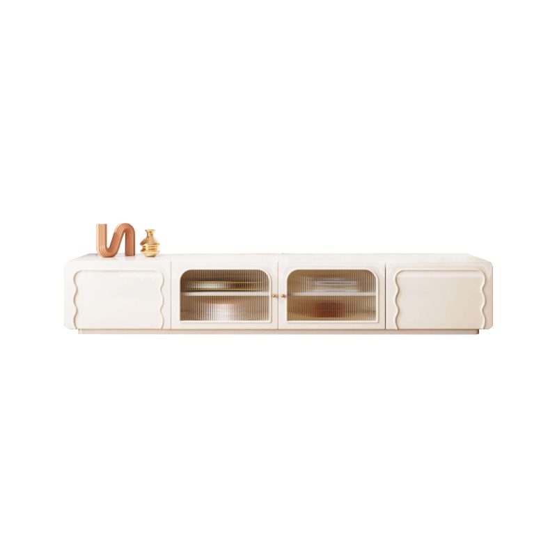 JASIWAY Rectangle Beige 78.7" TV Stand with 4 Doors & Storages
