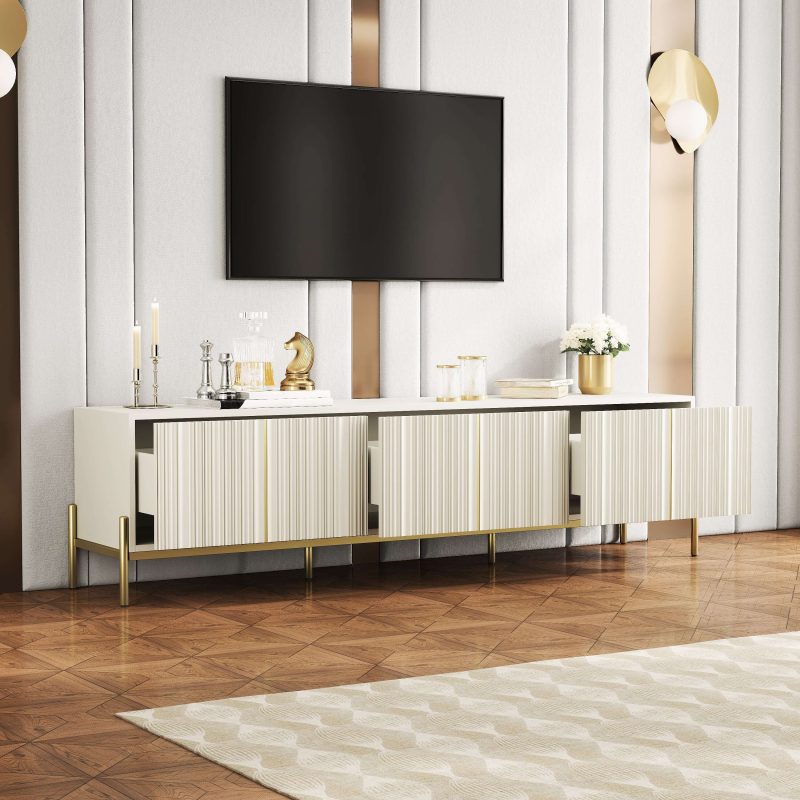 JASIWAY Beige 78.7" TV Stand  with Storage & Entertainment Center with Metal Foot