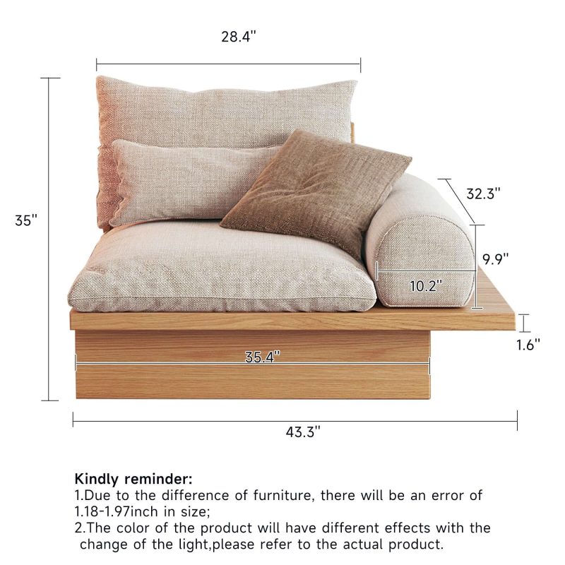JASIWAY Cotton Linen Beige Sofa With Wood Frame & Storage Underneath
