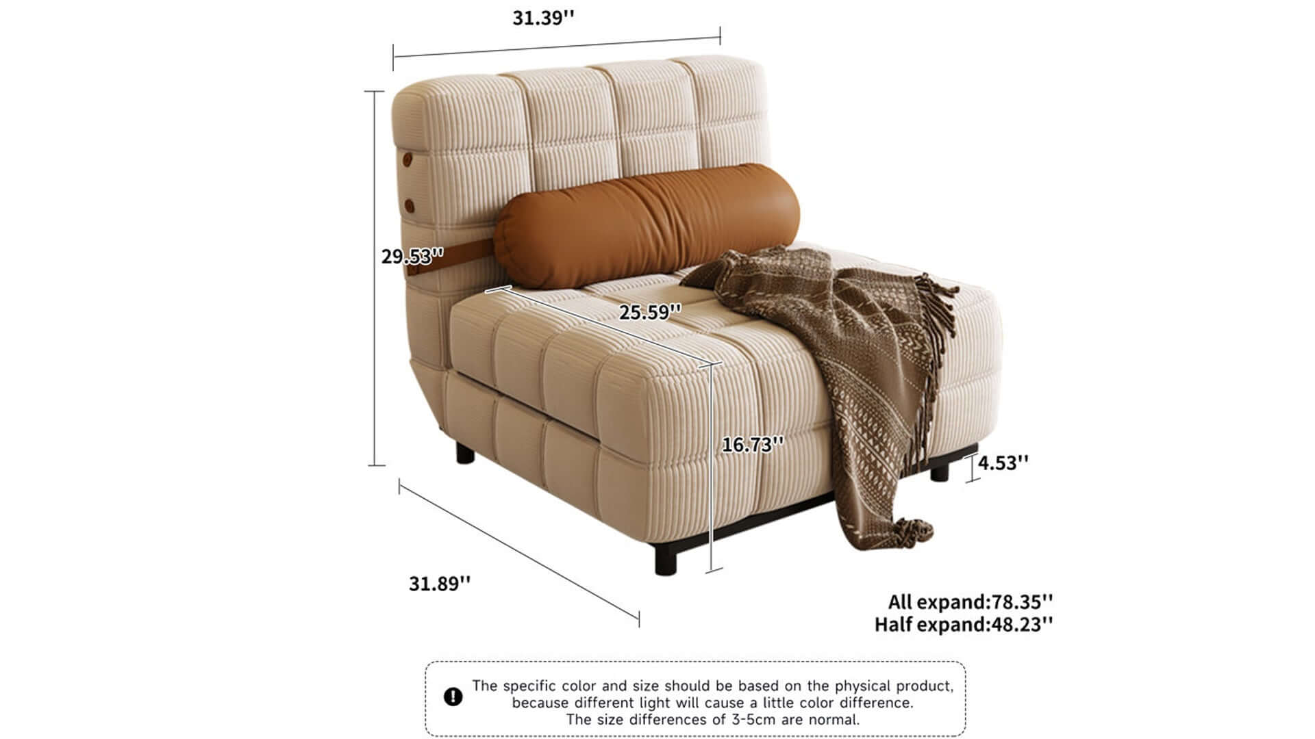 Dimension of Convertible Sleeper Sofa Bed Upholstered Accent Chair