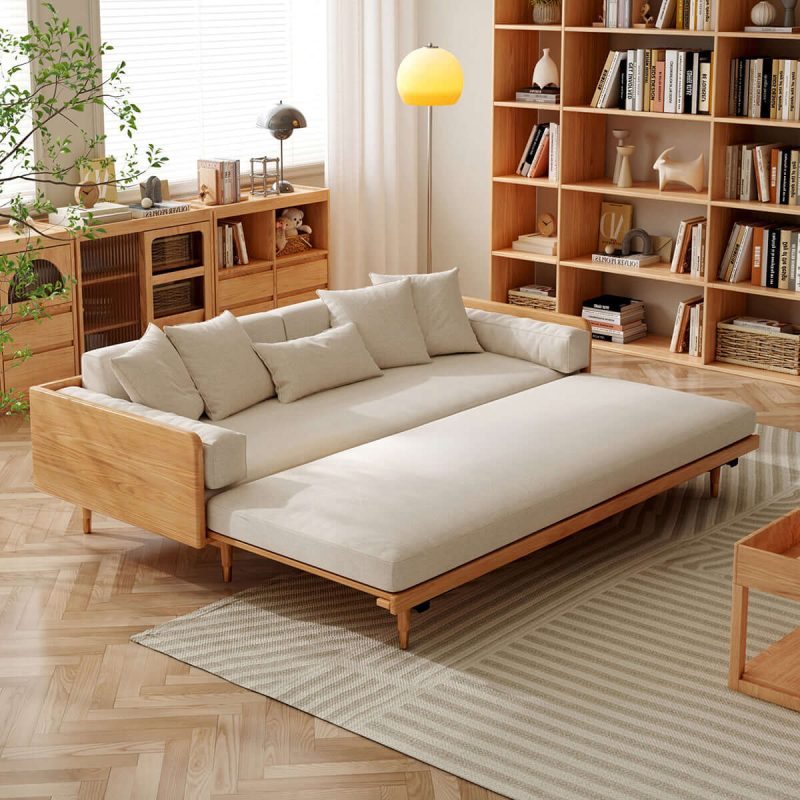JASIWAY 3 Seater Sofa Bed with Wooden Frame – Pull-Out Design, Modern Convertible Couch