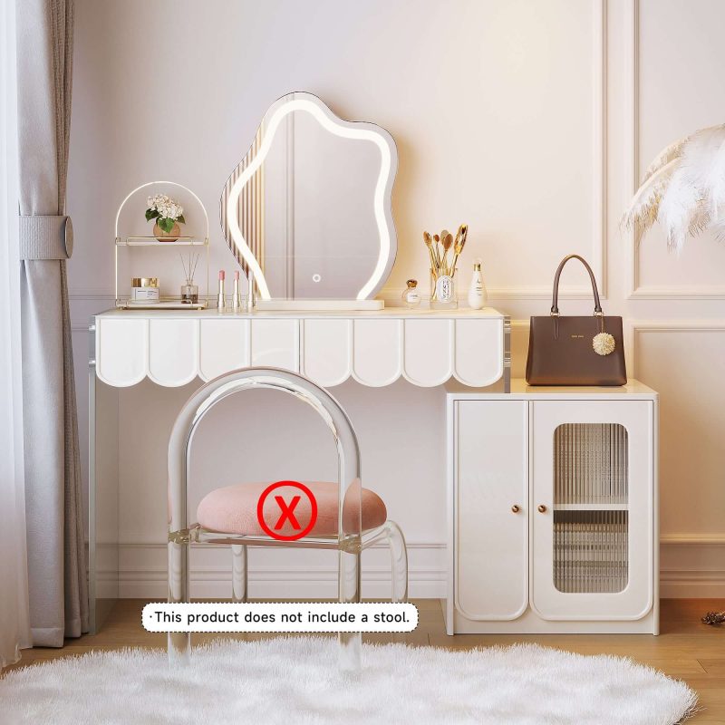 JASIWAY Modern White Makeup Vanity with Drawers & Side Cabinet