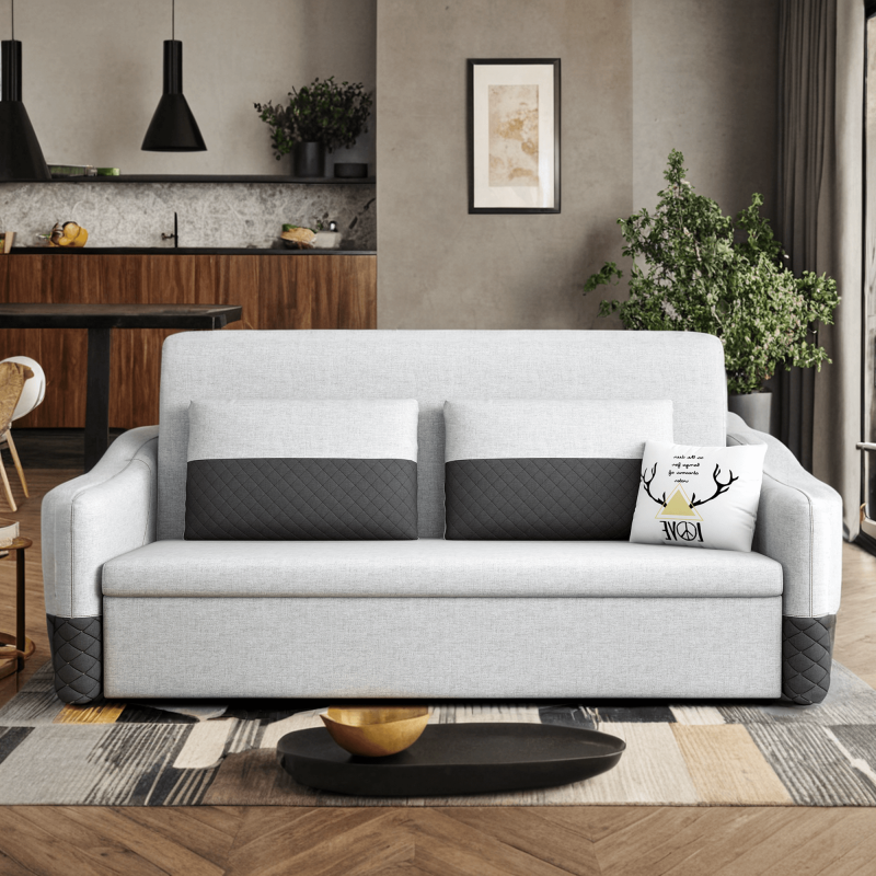 JASIWAY Grey 3 in 1 Pull Out Couch Bed Cotton Linen with Storage Chaise