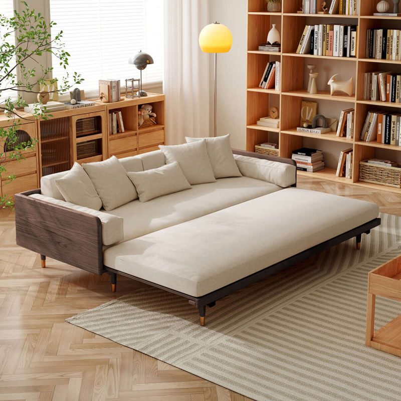 JASIWAY 3 Seater Sofa Bed with Wooden Frame – Pull-Out Design, Modern Convertible Couch