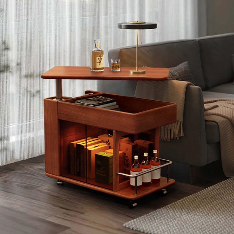 JASIWAY Solid Wood Multi-functional Adjustable Mobile Side Cabinet with Lift up Table Top