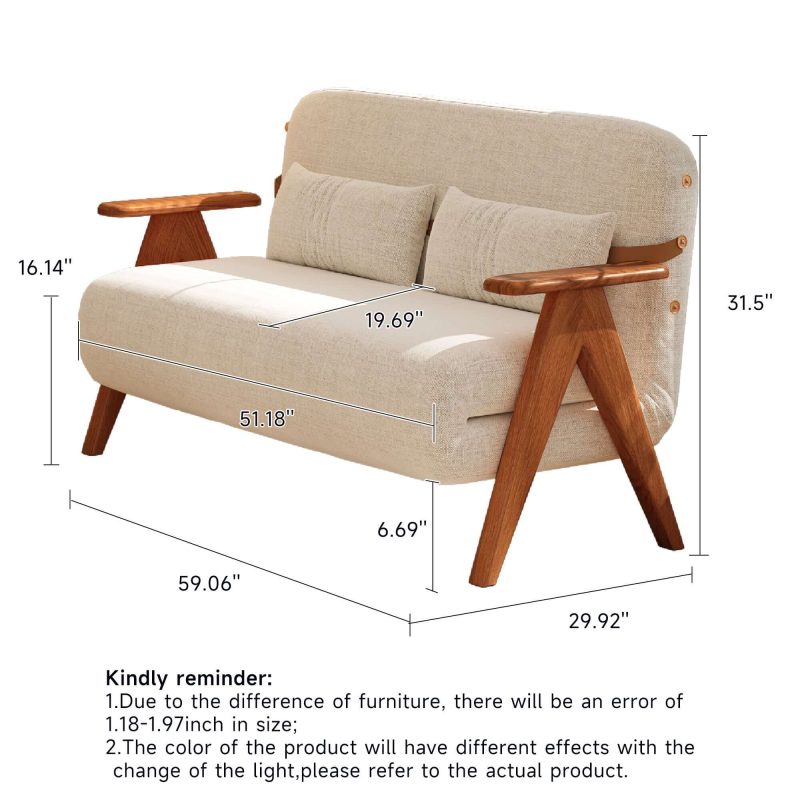 JASIWAY Foldable Reclining Sofa with Armrest  Cotton Linen