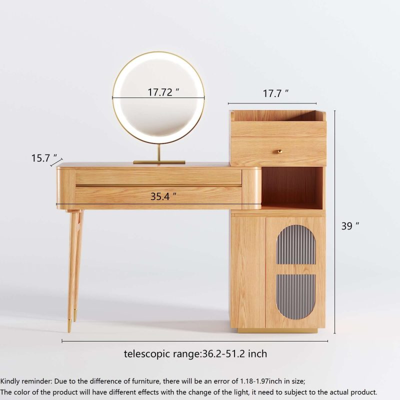 JASIWAY Wooden Makeup Vanity Table Large Capacity with Side Cabinet and Drawers