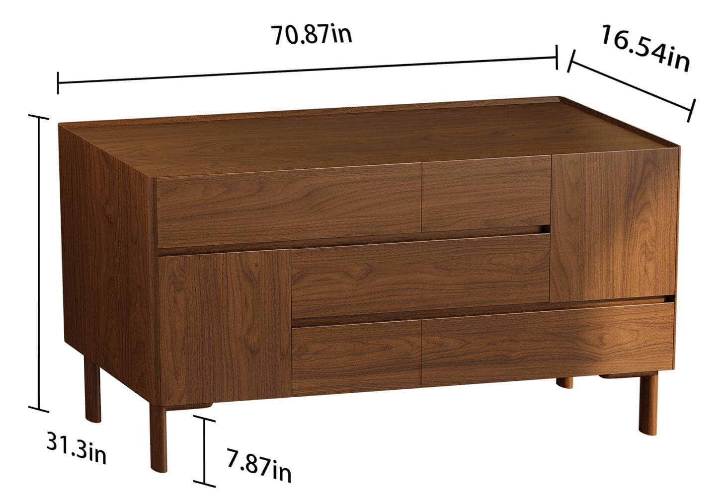 Dimension of Wooden Retro Accent Cabinet with Drawers