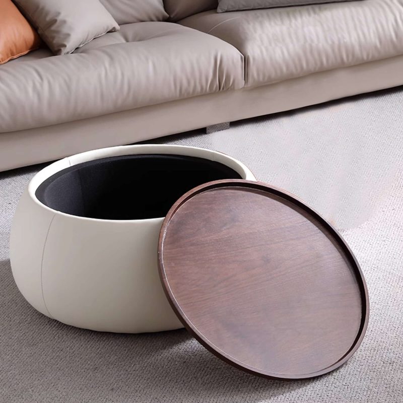 JASIWAY Light Luxury Modern Round Coffee Table with Storage
