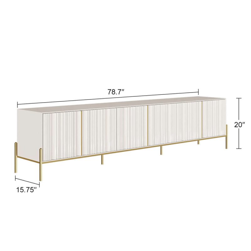 JASIWAY Beige 78.7" TV Stand  with Storage & Entertainment Center with Metal Foot
