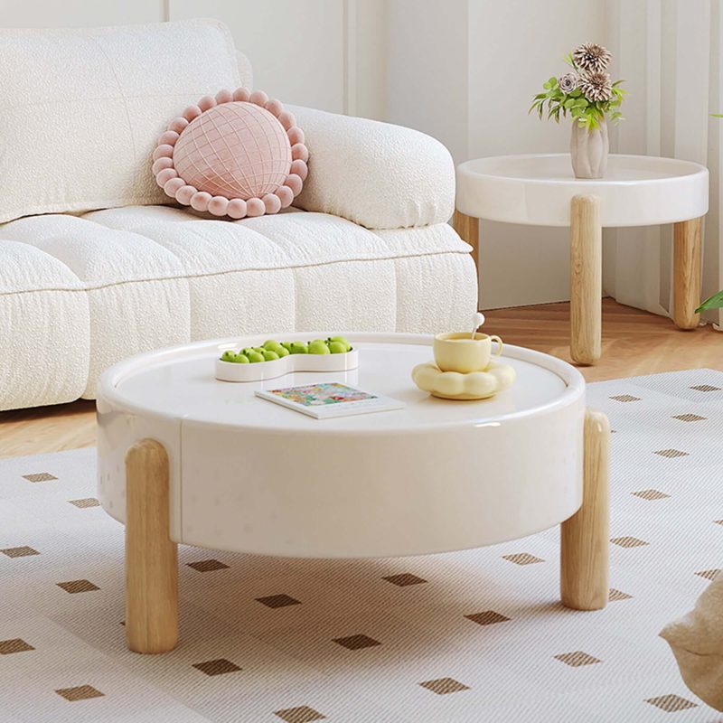 JASIWAY 2-Piece Modern Round Nesting Coffee Table Set with a Drawer & 3 Legs