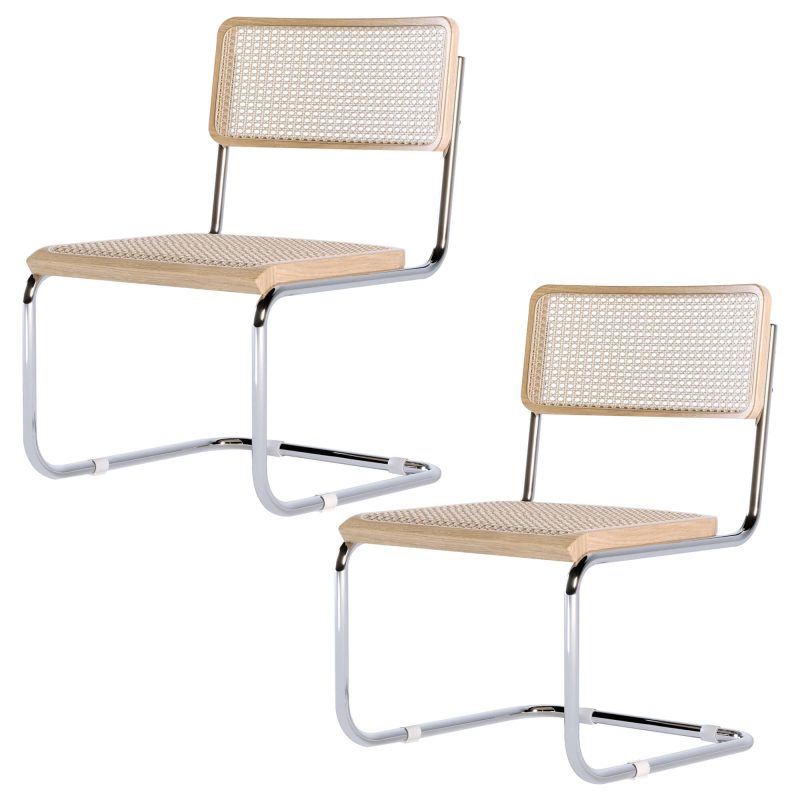 JASIWAY Rattan Dining Side Chair Set of 2 Stainless Steel Base