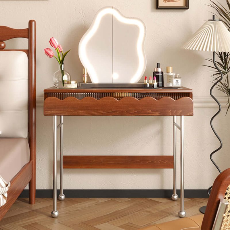 JASIWAY Freely Combinable Solid Wood Makeup Table with Cabinet & LED Mirror
