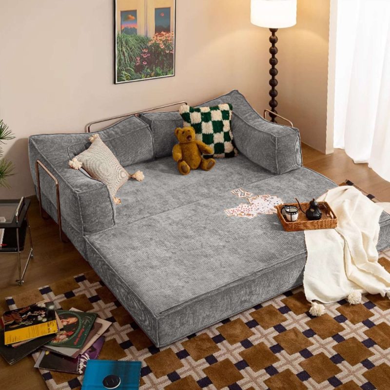 JASIWAY Corduroy Fabric 78.7" Compressed Sofa Bed Free DIY Couch with 3 Stainless Steel Frames