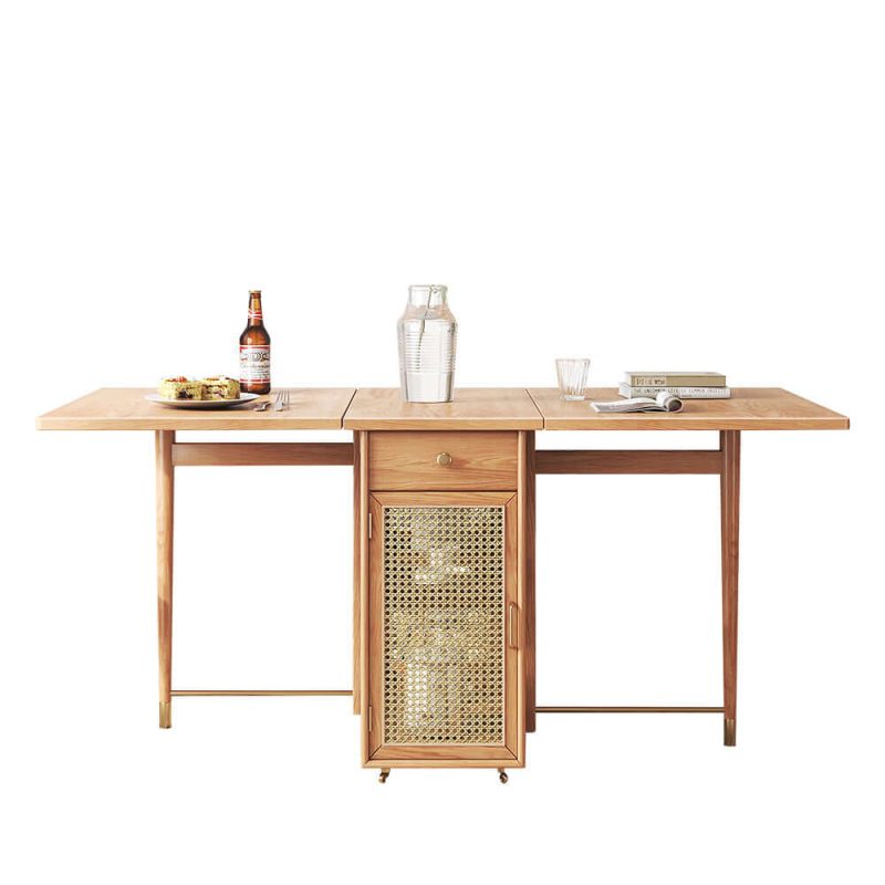JASIWAY Foldable Solid Wood Dining Table and Chairs Set with Storage Space