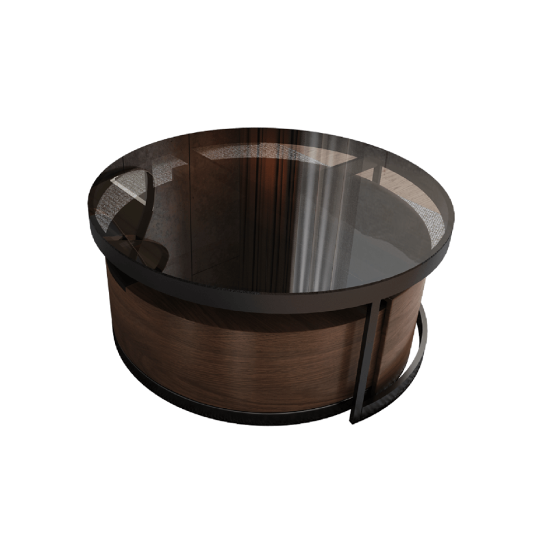 JASIWAY Black & Walnut Round 360-Degree Rotation Coffee Table Set Storage