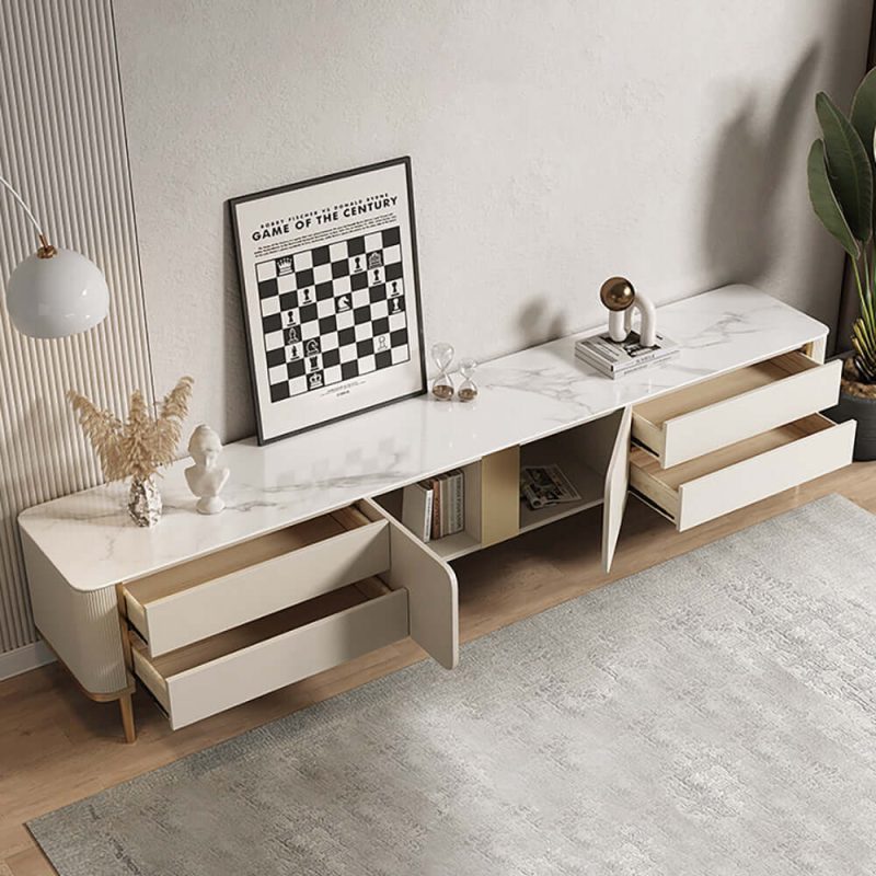 JASIWAY Luxury Rectangle TV Stand with Marbling Slate Top