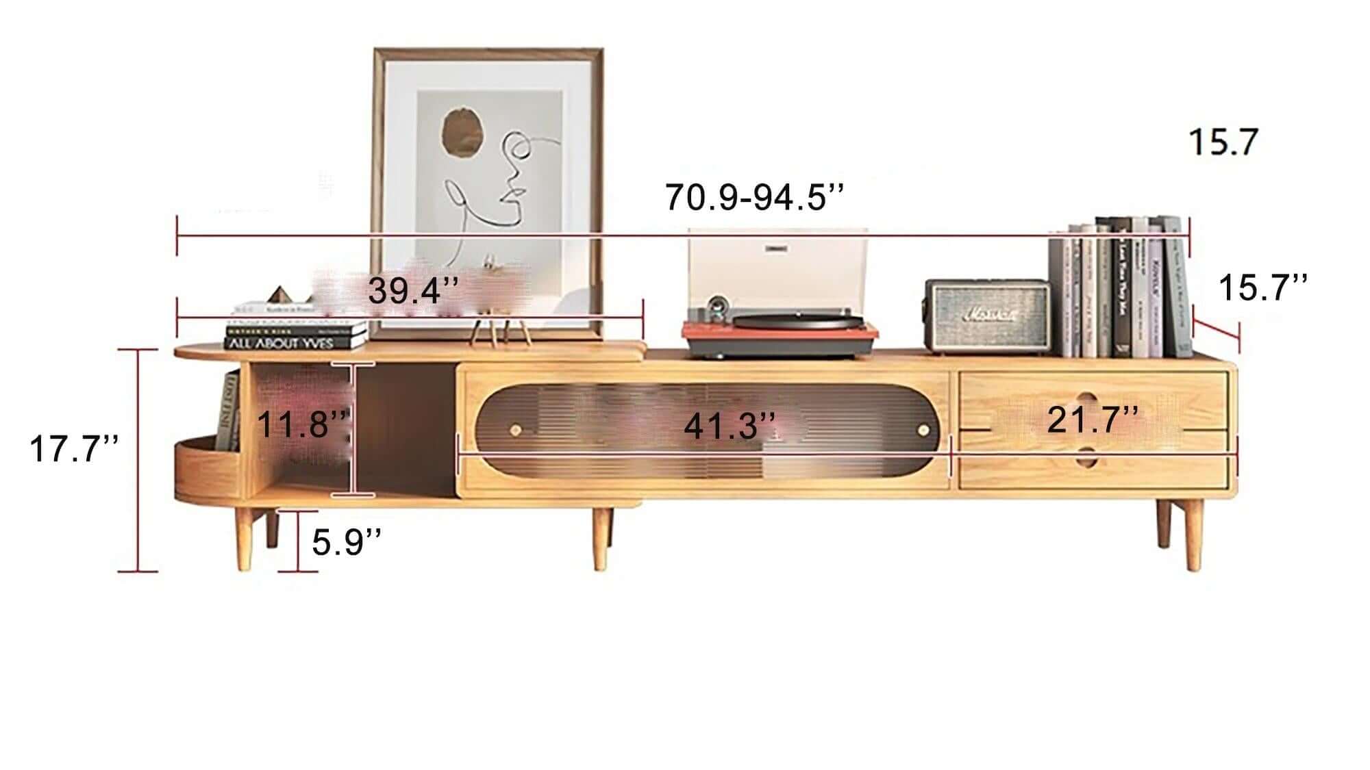 Dimension of Extendable TV Stand Storage Sliding Glass Door Media Console