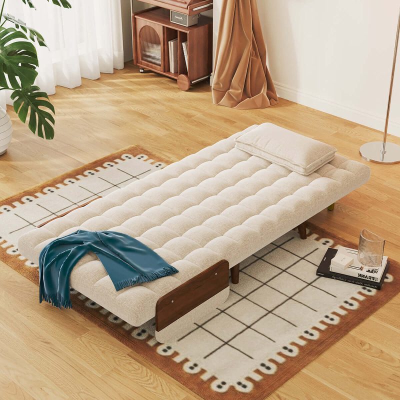 Hausfurn Beige Folding Sofa Bed Convertible Cotton & Linen
