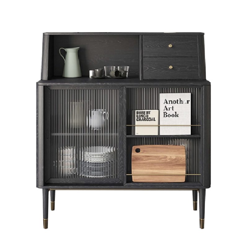 JASIWAY Black Side Cabinet Double Large Storages Sideboard